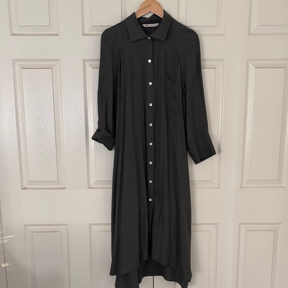 Zara Charcoal Long Sleeve Shirt Dress
